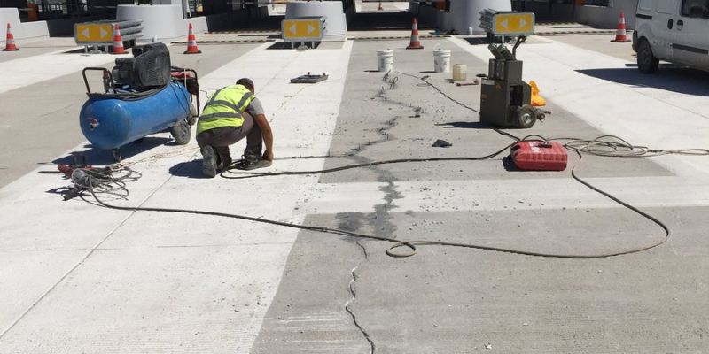 Crack Sealing in Concrete Road Pavement